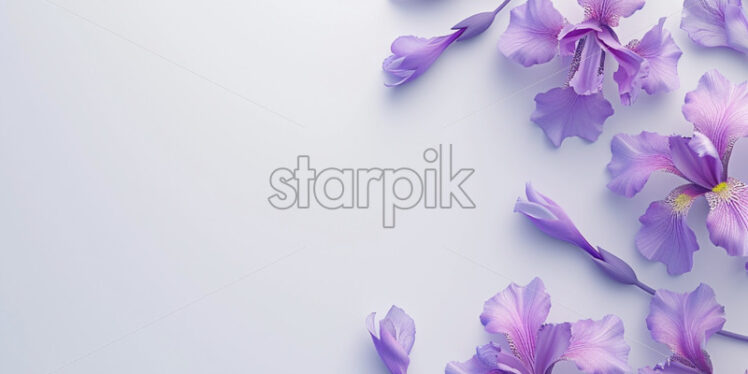 White blank surface, neon iris flowers - Starpik Stock