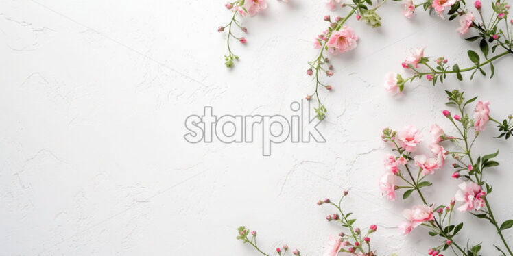 White blank surface, pastel spring flowers - Starpik Stock