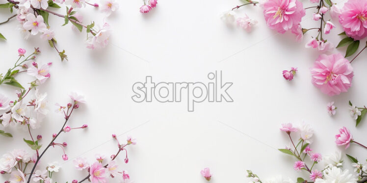 White blank surface, pastel spring flowers - Starpik Stock