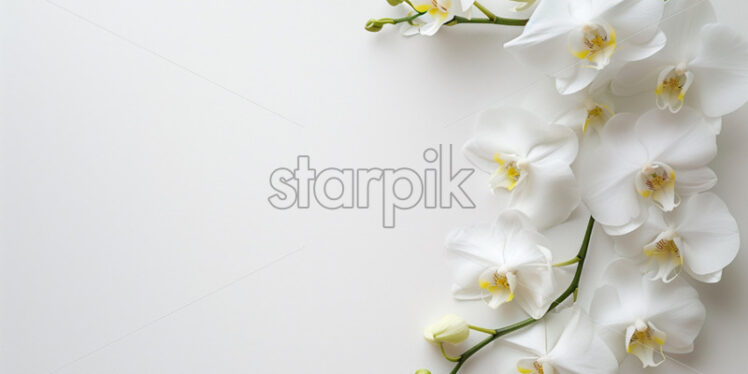 White blank surface, white orchid flowers - Starpik Stock