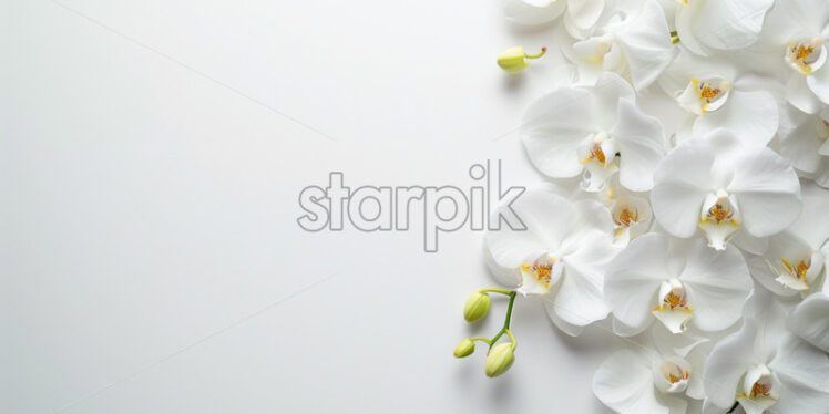 White blank surface, white orchid flowers - Starpik Stock