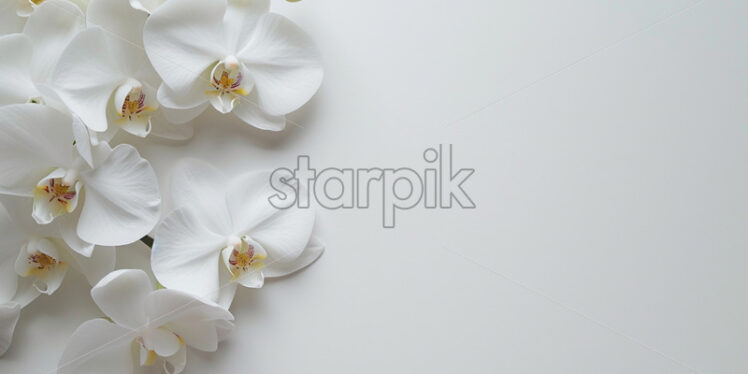 White blank surface, white orchid flowers - Starpik Stock