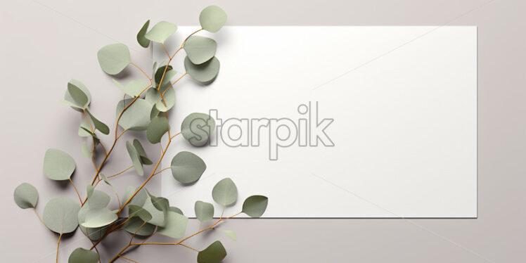 White greeting card with eucalyptus branch - Starpik Stock