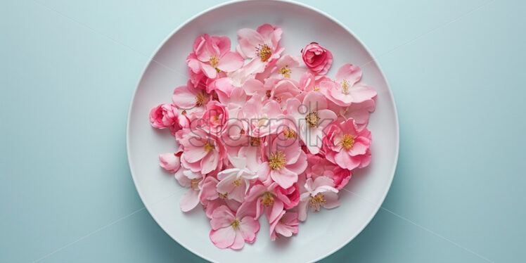 White plate with flowers. Creative composition - Starpik Stock