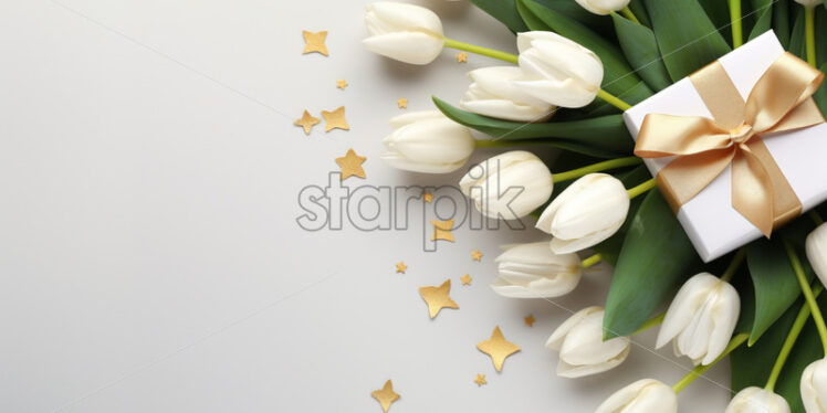 White tulips on isolated white background. Mother's day concept - Starpik Stock