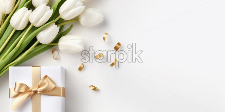 White tulips on isolated white background. Mother's day concept - Starpik Stock