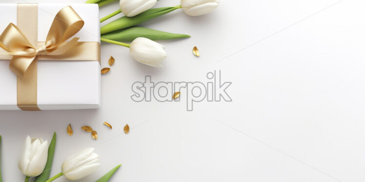 White tulips on isolated white background. Mother's day concept - Starpik Stock