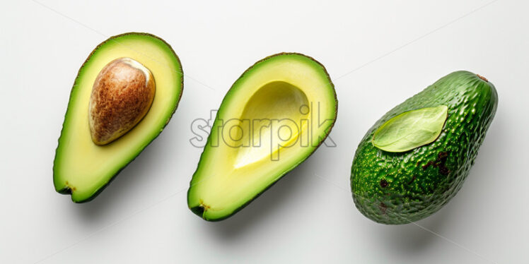 Whole and cut avocados on white background - Starpik Stock