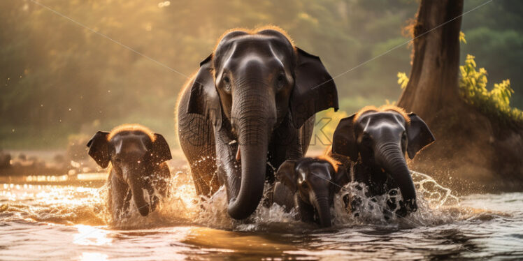 Wise and old elephant, the gentle giant of the jungle, leading its majestic herd - Starpik Stock