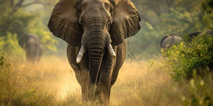 Wise and old elephant, the gentle giant of the jungle, leading its majestic herd - Starpik Stock