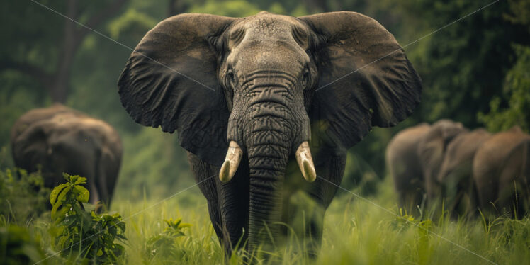 Wise and old elephant, the gentle giant of the jungle, leading its majestic herd - Starpik Stock