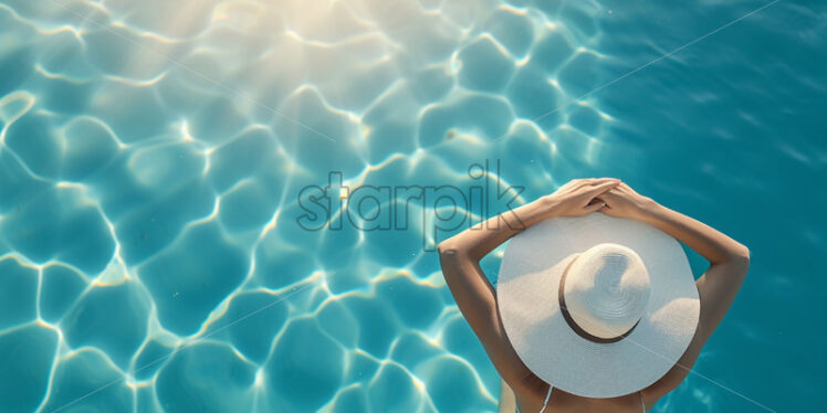 Woman at the pool relaxing enjoying holiday, banner poster - Starpik Stock