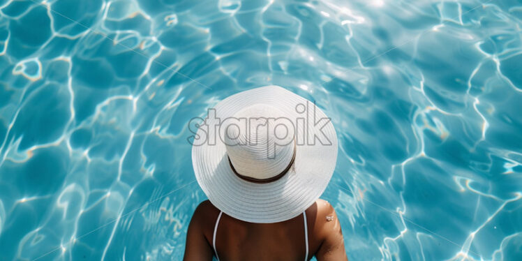 Woman at the pool relaxing enjoying holiday, banner poster - Starpik Stock