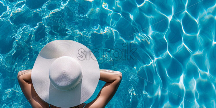 Woman at the pool relaxing enjoying holiday, banner poster - Starpik Stock