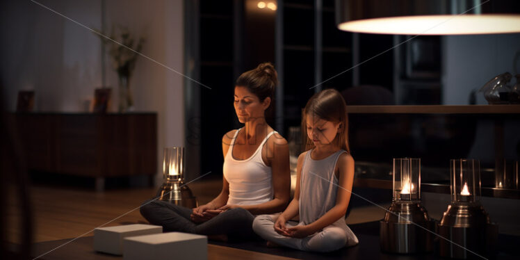 Woman doing yoga with her daughter - Starpik Stock