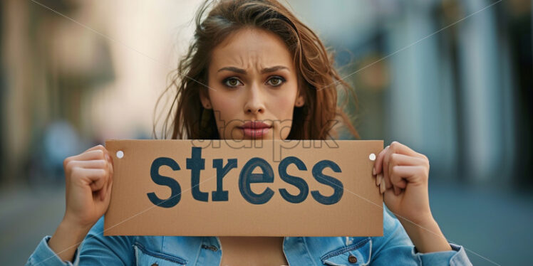 Woman holding a stress banner - Starpik Stock