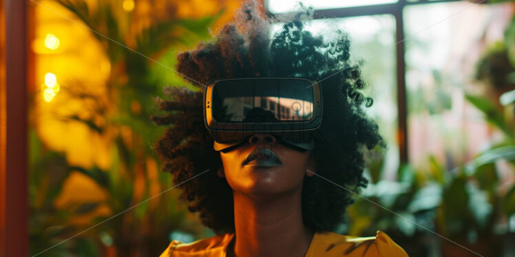 Woman in a cafe with VR glasses - Starpik Stock