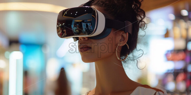 Woman in retail store using VR glasses - Starpik Stock