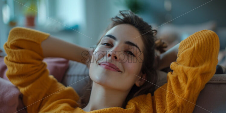 Woman relaxing at home on the couch - Starpik Stock