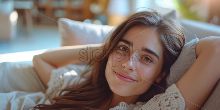 Woman relaxing at home on the couch - Starpik Stock