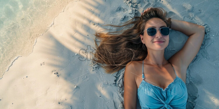 Woman relaxing on a beach, travel tropic banner - Starpik Stock