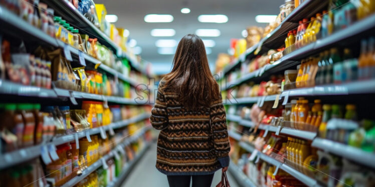 Woman shopping for groceries in s store - Starpik Stock