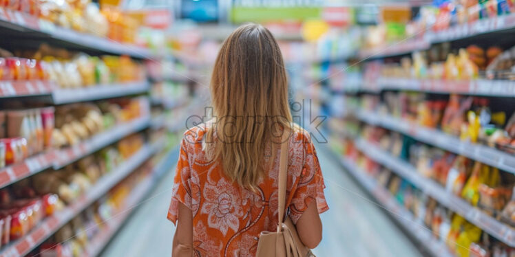 Woman shopping for groceries in s store - Starpik Stock