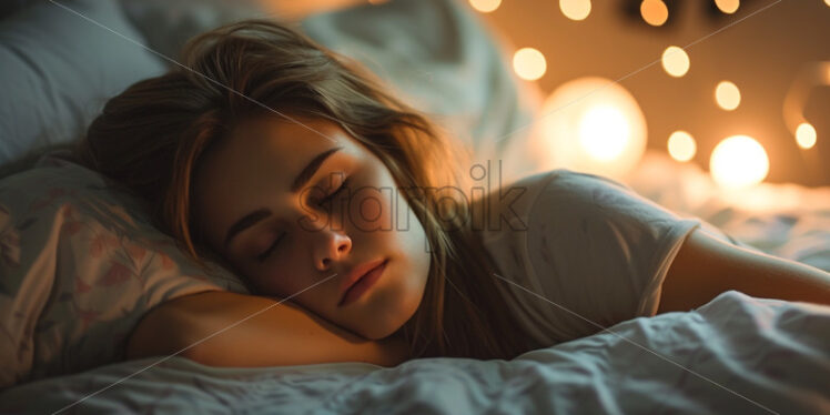 Woman sleeping in her bedroom, healthy sleep - Starpik Stock