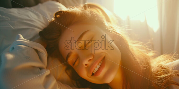 Woman sleeping in her bedroom, healthy sleep - Starpik Stock