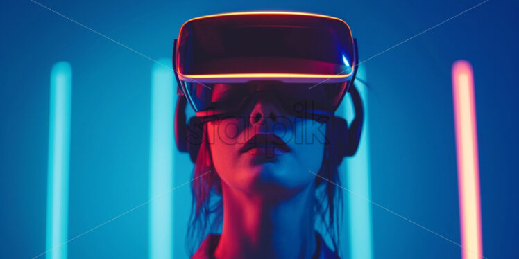 Woman with VR glasses neon lights - Starpik Stock