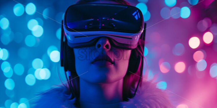 Woman with VR glasses neon lights - Starpik Stock