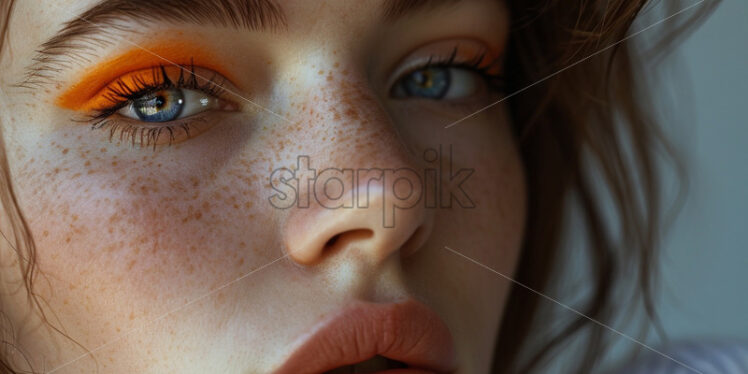 Woman with freckles and orange make up - Starpik Stock