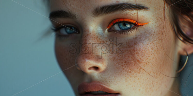 Woman with freckles and orange make up - Starpik Stock