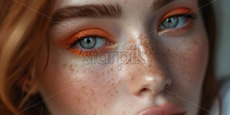 Woman with freckles and orange make up - Starpik Stock