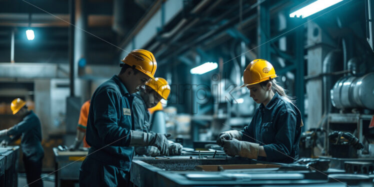 Workers in a quiet corner, engaged in independent tasks - Starpik Stock