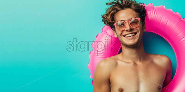 Young man with inflatable ring - Starpik Stock