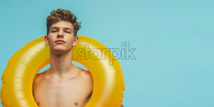 Young man with inflatable ring - Starpik Stock