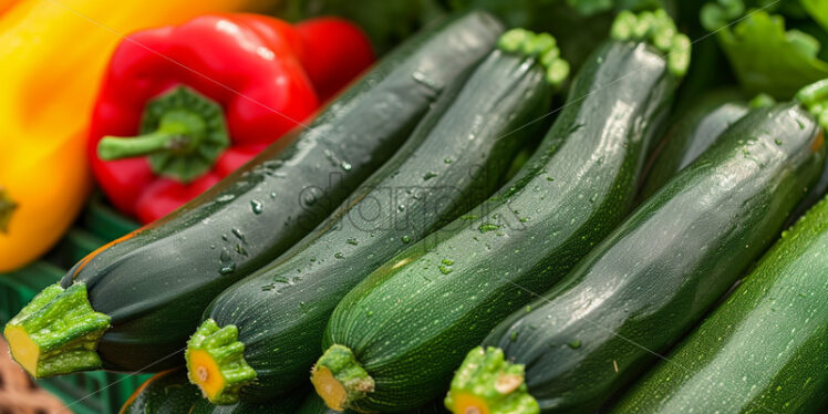 Zucchini on a table with fresh vegetables - Starpik Stock