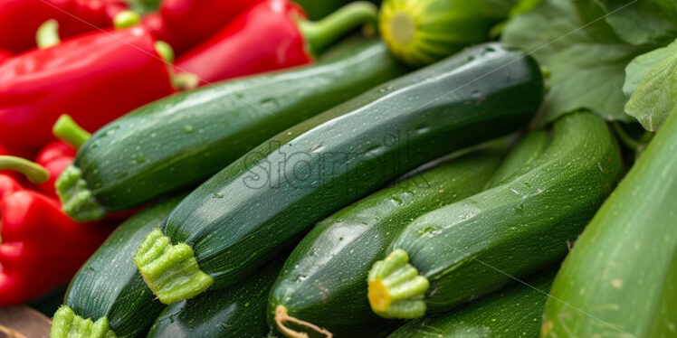 Zucchini on a table with fresh vegetables - Starpik Stock