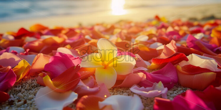 petals on an aisle for wedding ceremony, beach sea view on background - Starpik Stock