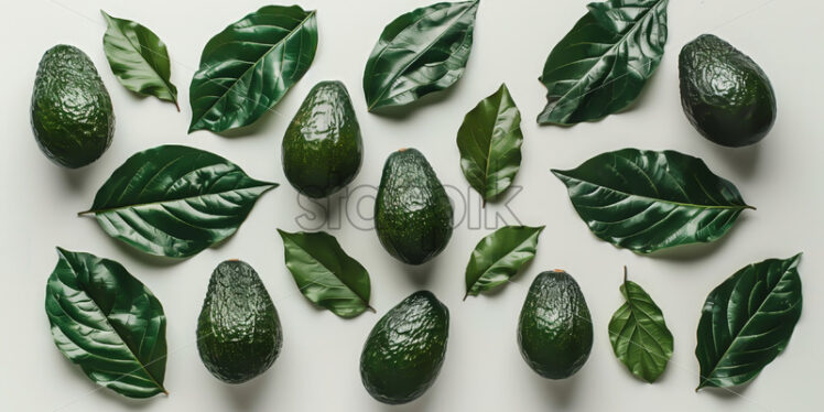 A background with avocado and leaves - Starpik Stock