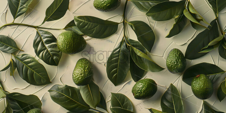 A background with avocado and leaves - Starpik Stock