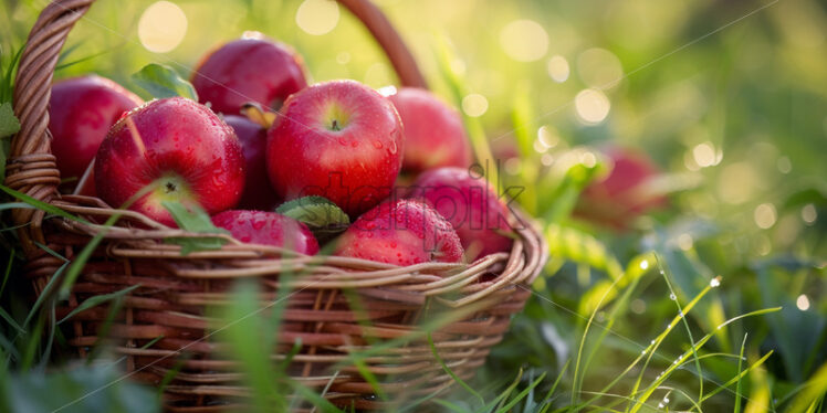 A basket of apples in the grass - Starpik Stock