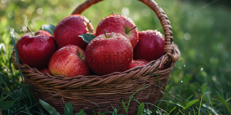 A basket of apples in the grass - Starpik Stock