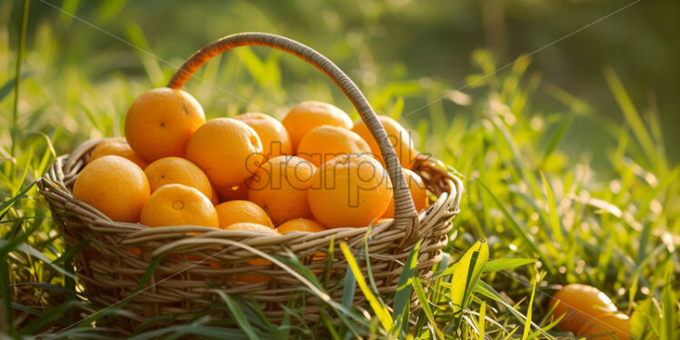 A basket of oranges in the grass - Starpik Stock