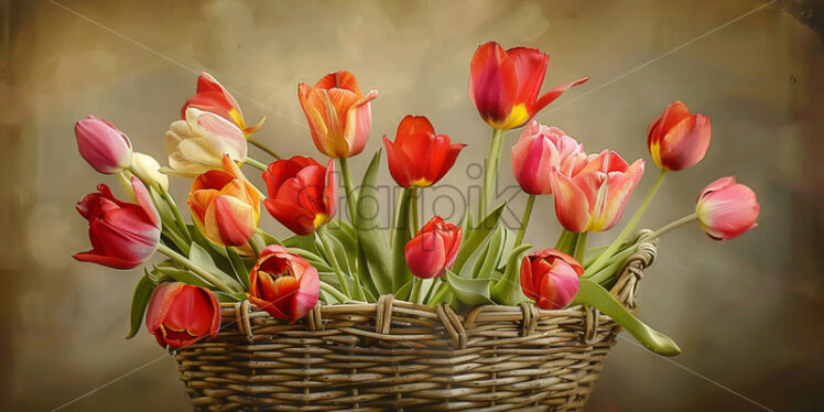 A basket with beautiful tulips - Starpik Stock