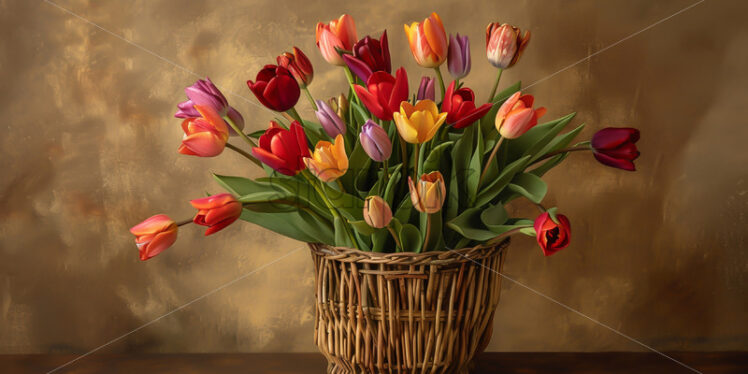 A basket with beautiful tulips - Starpik Stock