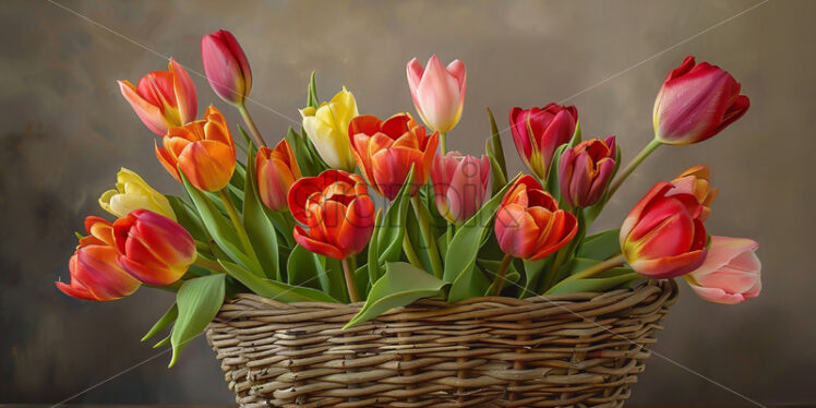 A basket with beautiful tulips - Starpik Stock