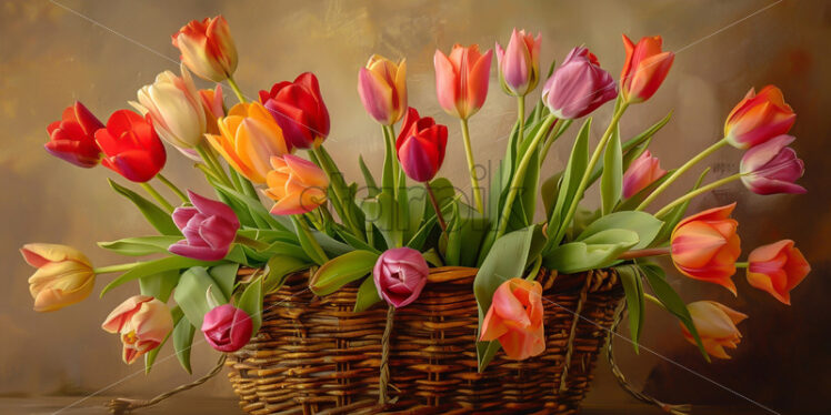 A basket with beautiful tulips - Starpik Stock