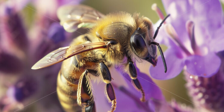 A bee, macro portrait on a flower - Starpik Stock